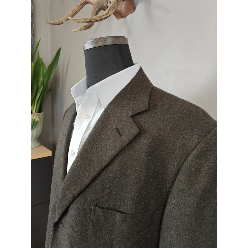 Saint Andrews Mens Wool Cashmere Sports Coat 46R Olive Check Italy 3 Button